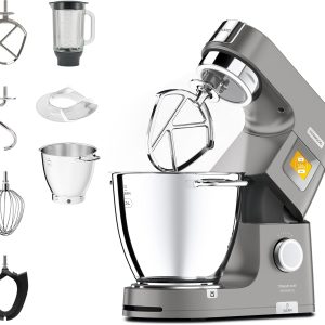 Kenwood Titanium Chef Patissier XL KWL90.034SI, Robot de bucătărie cu cântar integrat și bol de amestecare de 7 L cu funcție de încălzire, 1400 wați, incl. set de patiserie cu 4 piese, argintiu