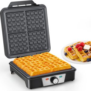Aparat de vafe belgiene VINATO pentru 4 vafe, încălzire rapidă și stabilă de 1200 W, aparat de vafe cu înveliș antiaderent al plăcilor de încălzire, control continuu al temperaturii