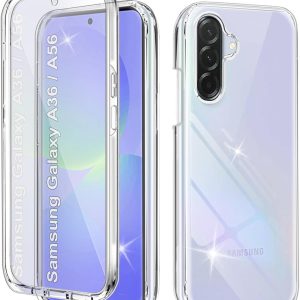 Carcasă compatibilă cu Samsung A36/A56 5G, rezistentă la șocuri la 360 de grade, cu protecție completă și protecție pentru ecran încorporată, carcasă robustă din TPU transparentă pentru telefon mobil pentru Samsung Galaxy A36/A56, transparentă