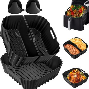 Formă de silicon pentru friteuză cu aer cald pentru Ninja AF180EUCP 6.2L/AF140EU 4.7L, pachet de 5 | Formă de silicon pentru friteuză cu aer cald pentru Philips 6.2L seria 2000 NA230, reutilizabilă cu mănuși de cuptor din silicon, antiaderentă, fără BPA