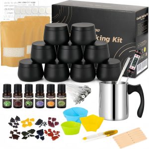 Yvgoov Set de lumânări Set de turnare Lumânări Set de lumânări Kit de lumânări Ceară de soia Uleiuri parfumate Set DIY Set de artizanat Adulți Cadou pentru femei (Negru)