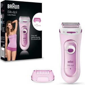 Aparat de ras electric Braun Silk-épil Lady Shaver 5-100 roz, sistem de tuns și bărbierit cu 1 aparat suplimentar