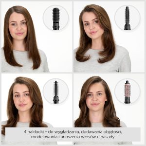 BaByliss Smooth Finish 1200 – Perie cu aer cald 4 în 1 pentru uscare, netezire, coafare și volumizare, tehnologie ionica și ceramică, 4 accesorii, 1200W, negru/roz, AS122E