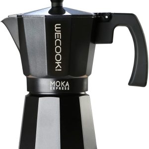 Espressor WECOOK! Bella, Negru, Aluminiu, Cafetieră Mocha, 6 cești (300 ml), Garnitură de silicon și supapă de siguranță, Potrivit pentru aragaz, electric și vitroceramică - Nu este pentru inducție