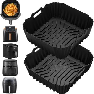 Pachet de 2 accesorii pentru matriță de silicon pentru friteuză cu aer cald, pentru friteuză pătrată, accesorii pentru friteuză cu aer, reutilizabile în loc de hârtie de copt, inserție de silicon pentru friteuză cu aer pentru Philips, Cosori, Tefal, Ninja, Russell Hobbs