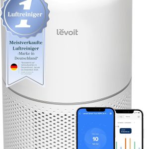 Purificator de aer LEVOIT pentru persoane alergice, cu filtru de aer HEPA H13 împotriva a 99,97% din polenul și praful de mucegai, feedback privind calitatea aerului și mod automat, CADR 195m³/h pentru camere de fumători, purificator de aer 22dB cu temporizator pentru modul de repaus