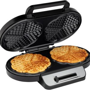 Aparat de vafe Clatronic cu 2 suprafețe de coacere antiaderente, aparat de vafe, aparat de vafe în formă de inimă, nivel de rumenire reglabil infinit și lumină de coacere, 2 vafe per proces de coacere, 1200 W, WA 3745