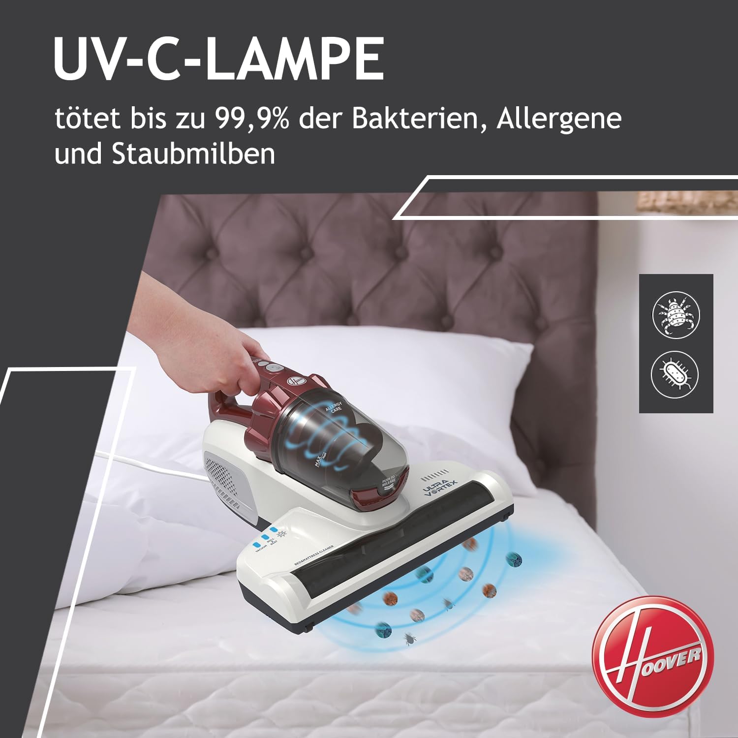 Hoover MBC500UV, curățitor de saltele Ultra Vortex, roșu, alb - Image 4