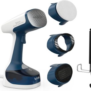 Perie cu abur Tefal Access Steam Easy DT7170, timp de încălzire 15 secunde, 1400 wați, până la 25 g/min, rezervor de apă 150 ml, aparat de călcat cu abur, abur 8 minute, cablu de alimentare 2,6 m, include accesorii, alb/albastru