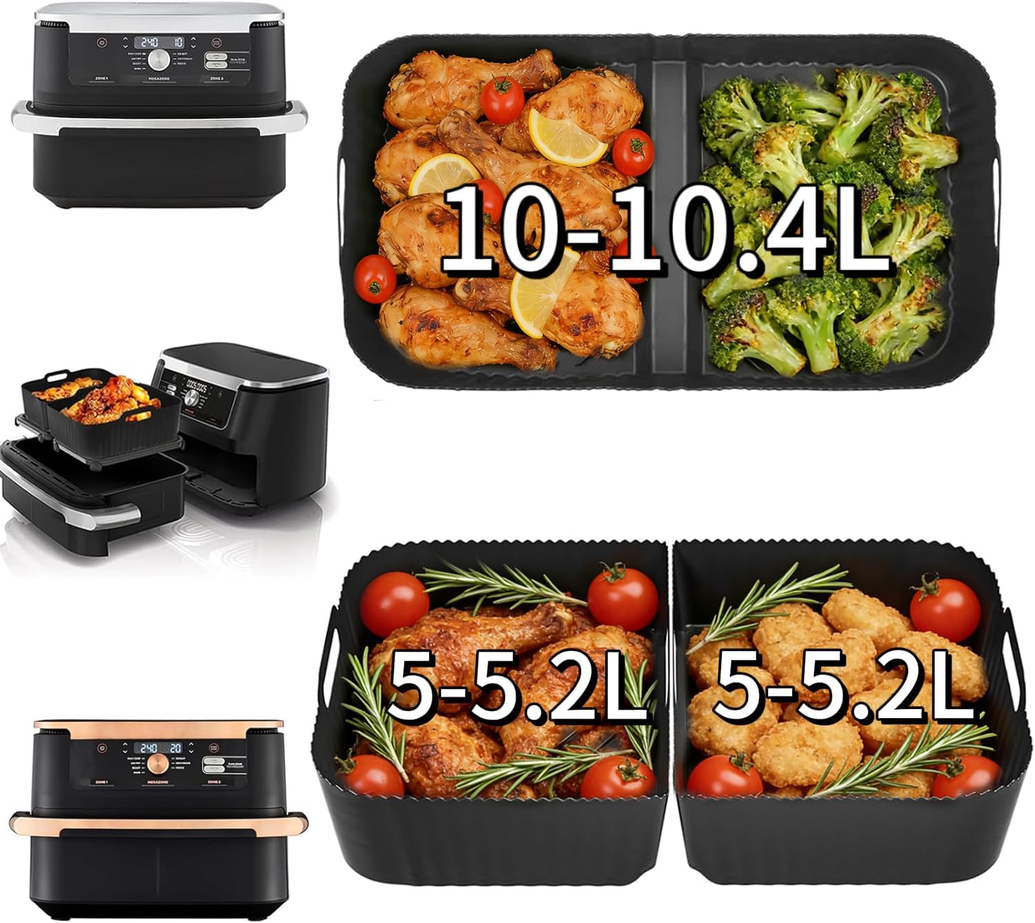 Accesorii pentru friteuză cu aer cald Pietuley Ninja pentru Foodi Flexdrawer 10.4 L AF500DE, Accesorii pentru friteuză cu aer cald COSORI, matriță de silicon 10L, Accesorii pentru friteuză cu aer cald AF500EU AF500EUCP (Pachet de 3, Negru)