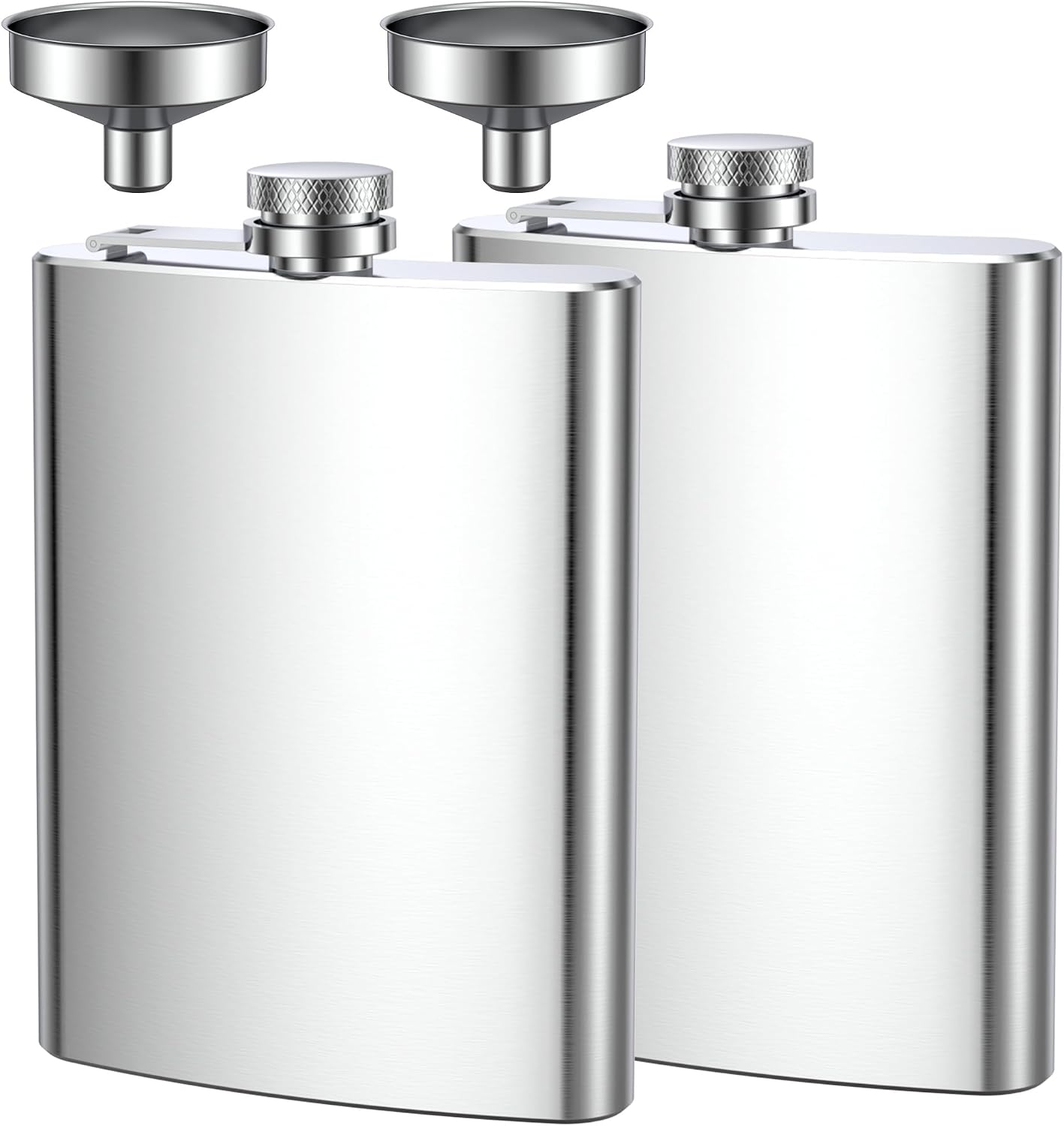 Set de 2 flascuri de șold din oțel inoxidabil, fabricate din oțel inoxidabil 304, pentru whisky, rom, vodcă, potrivite pentru drumeții și petreceri (8 oz. 220 ml), argintiu