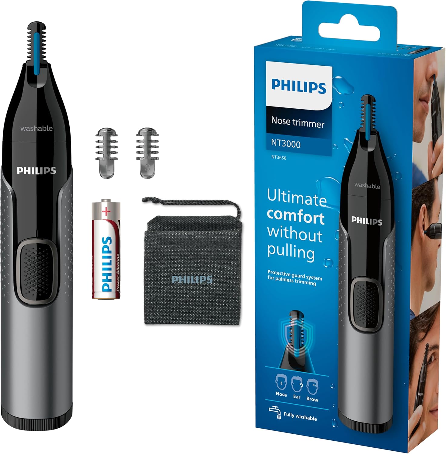 Aparat de tuns Philips seria 3000 pentru nas și urechi, pentru tunderea părului din nas, urechi și sprâncene.